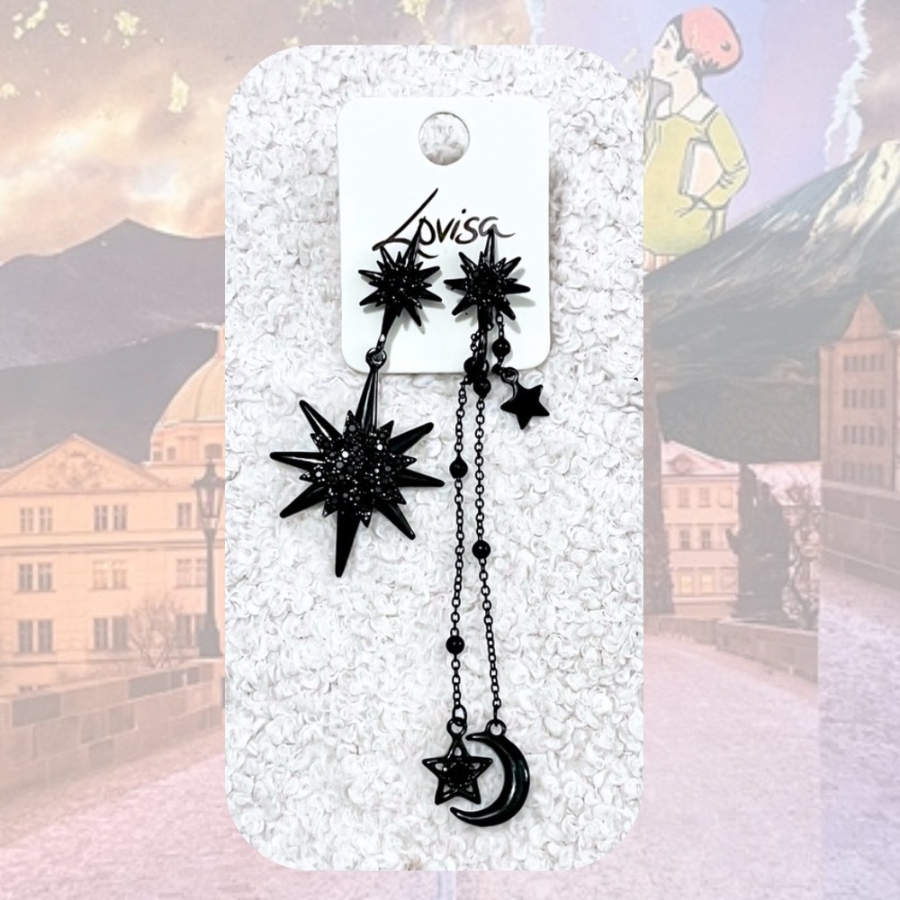 🎉🎉Lovisa Black Star & Moon Gemstone Dangle Earrings